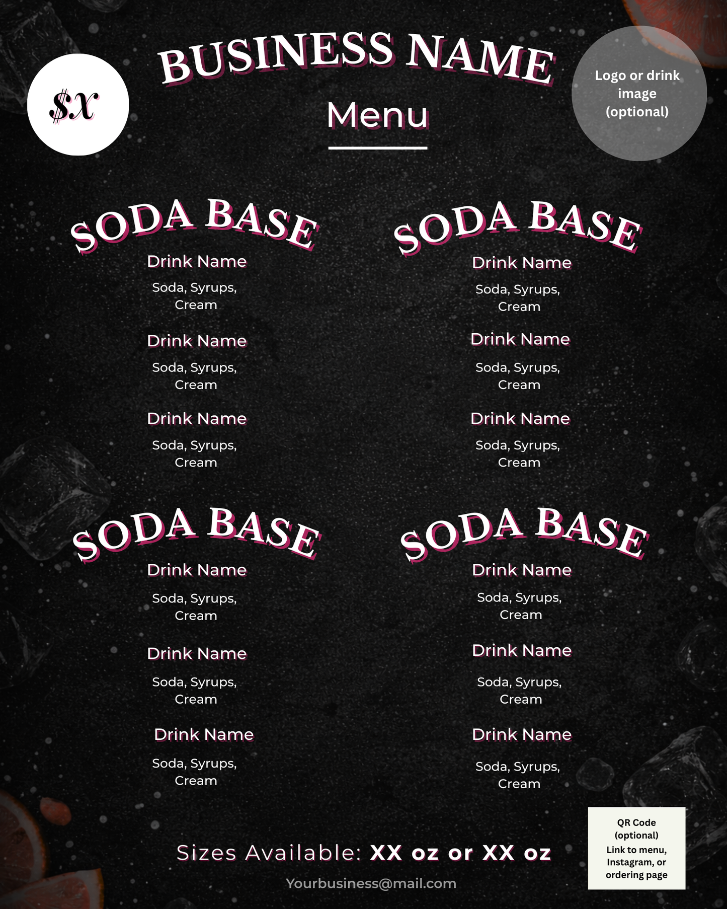 Midnight Pop Signature Dirty Soda Menu