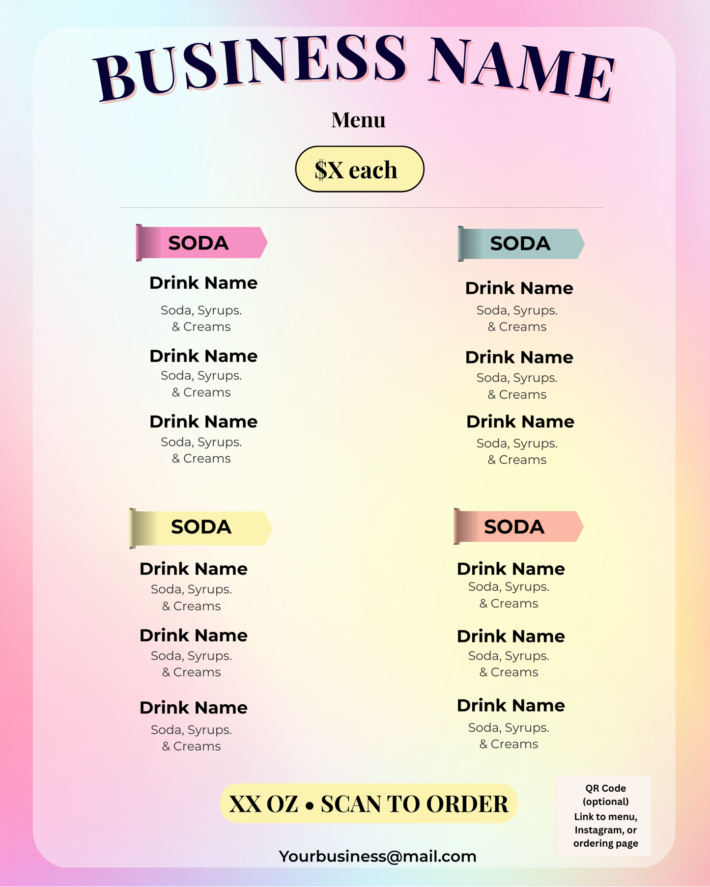 Sorbet Sky Soda Menu