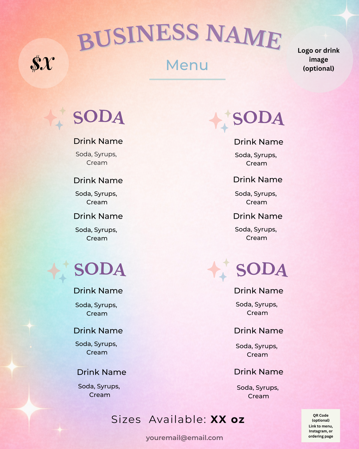 Soda Sparks Menu