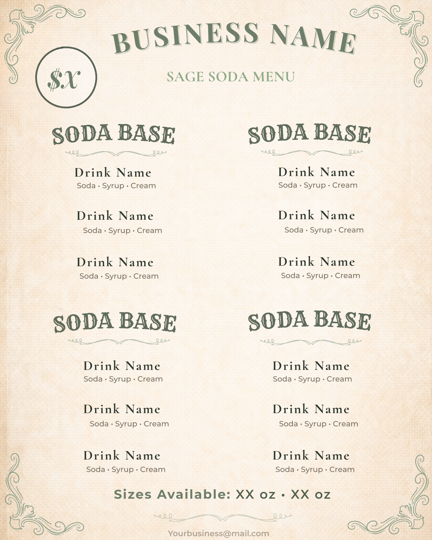 Sage Crush Soda Menu