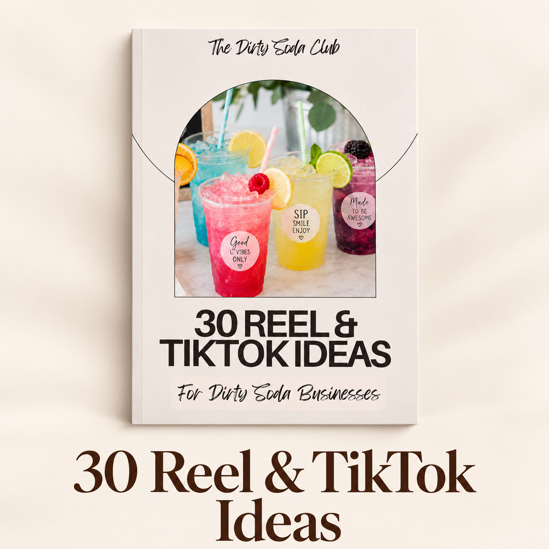 30 Reel & TikTok Ideas for Dirty Soda Businesses PDF cover and product title
