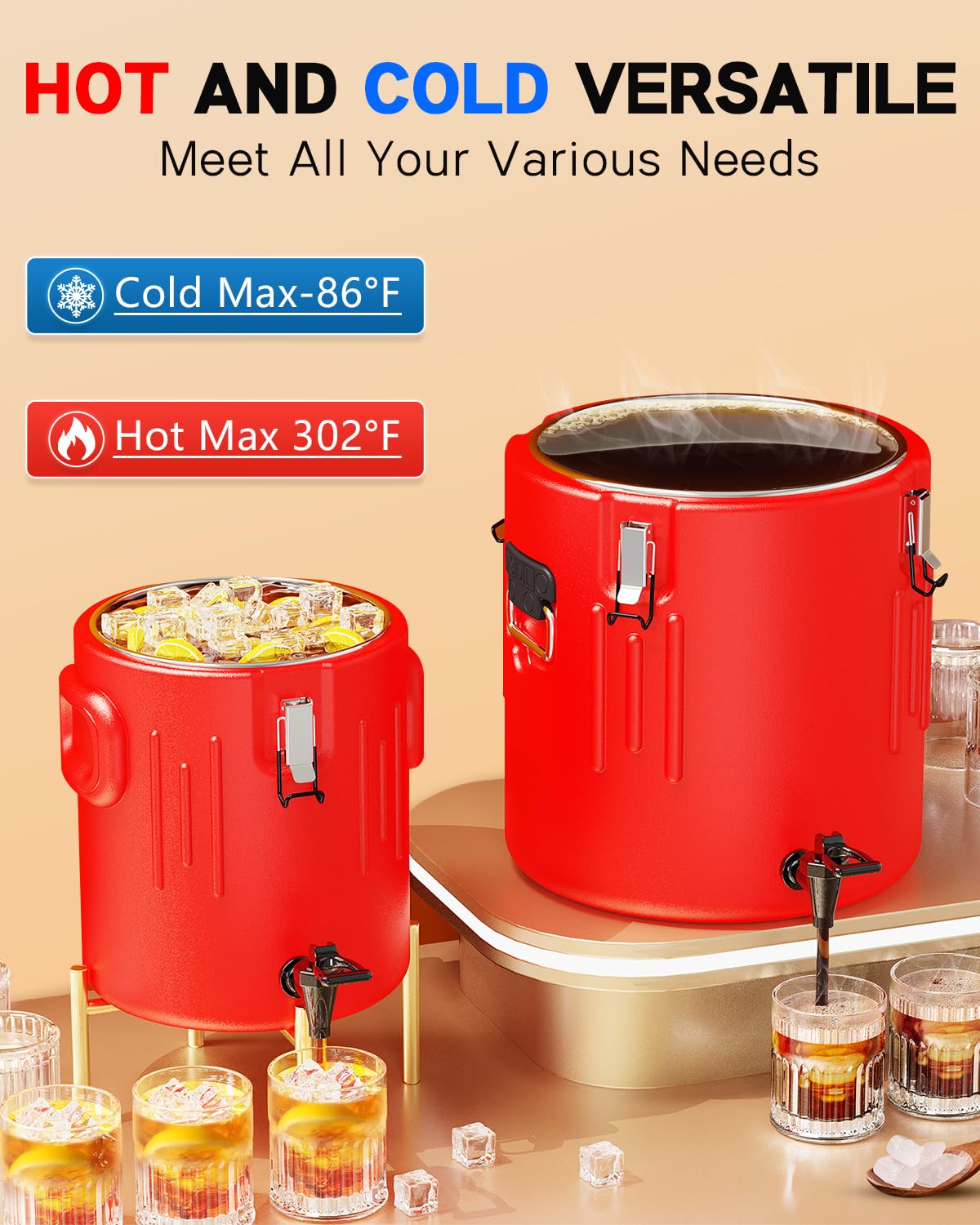 Insulated Beverage Dispenser 10 Gallon, Hot Drink Dispenser with 304 Stainless Steel Interior & Spout, Hot Water Dispenser for Parties, Portable Outdoors Water Cooler Jug for Camping Sports