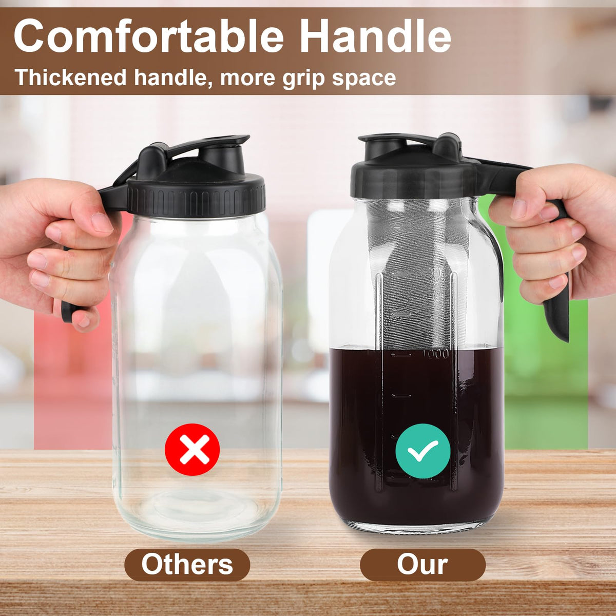 [Upgraded Widened Handle] Cold Brew Coffee Maker, Mason Jar Pitcher
