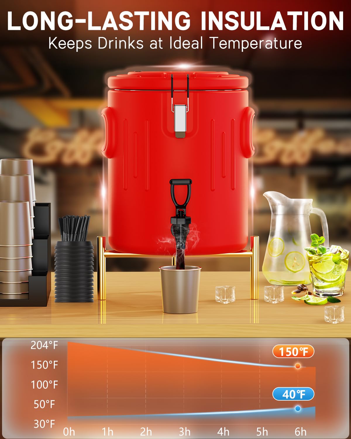 Insulated Beverage Dispenser 8 Gallon, Hot Drink Dispenser with 304 Stainless Steel Interior & Spout, Hot Water Dispenser for Parties, Portable Outdoors Water Jug for Camping Sports,N0