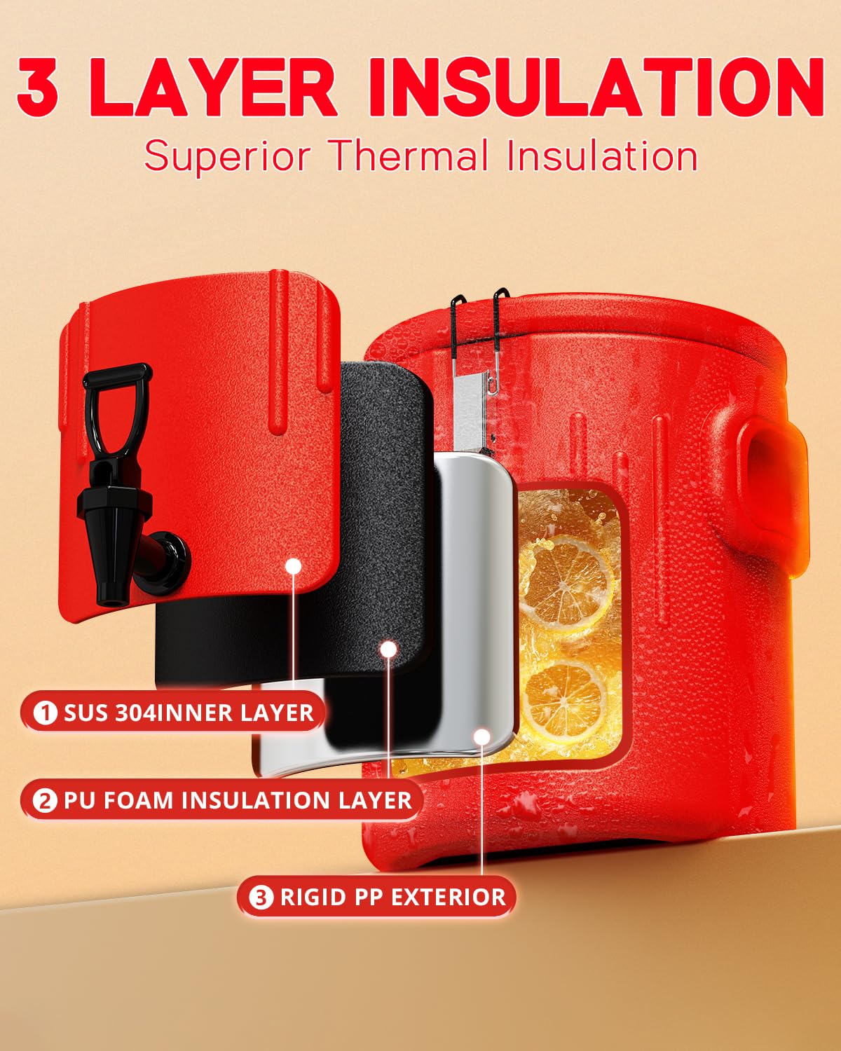 Insulated Beverage Dispenser 10 Gallon, Hot Drink Dispenser with 304 Stainless Steel Interior & Spout, Hot Water Dispenser for Parties, Portable Outdoors Water Cooler Jug for Camping Sports