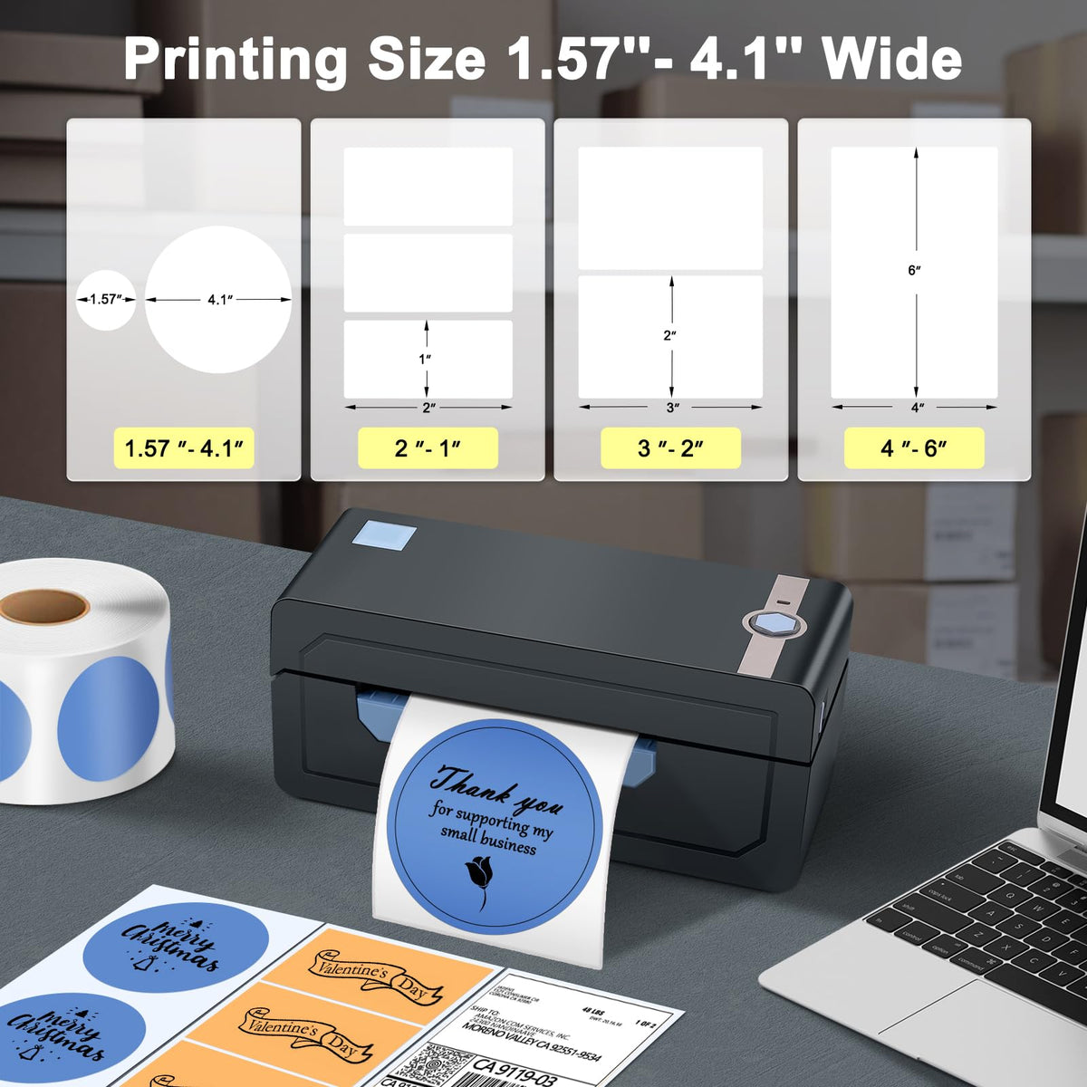 JADENS Bluetooth Thermal Shipping Label Printer, Wireless 4x6 Label Printer