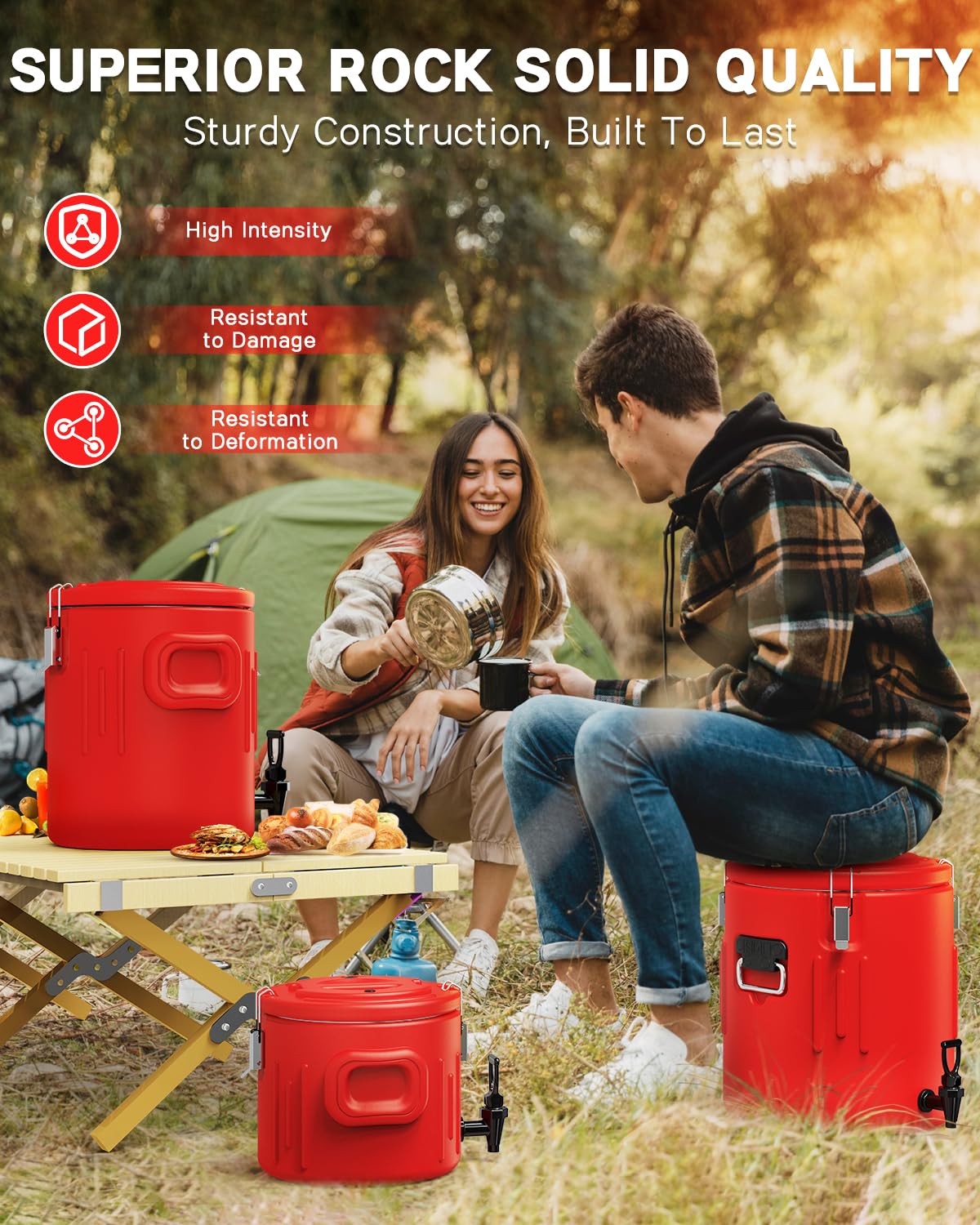 Insulated Beverage Dispenser 10 Gallon, Hot Drink Dispenser with 304 Stainless Steel Interior & Spout, Hot Water Dispenser for Parties, Portable Outdoors Water Cooler Jug for Camping Sports