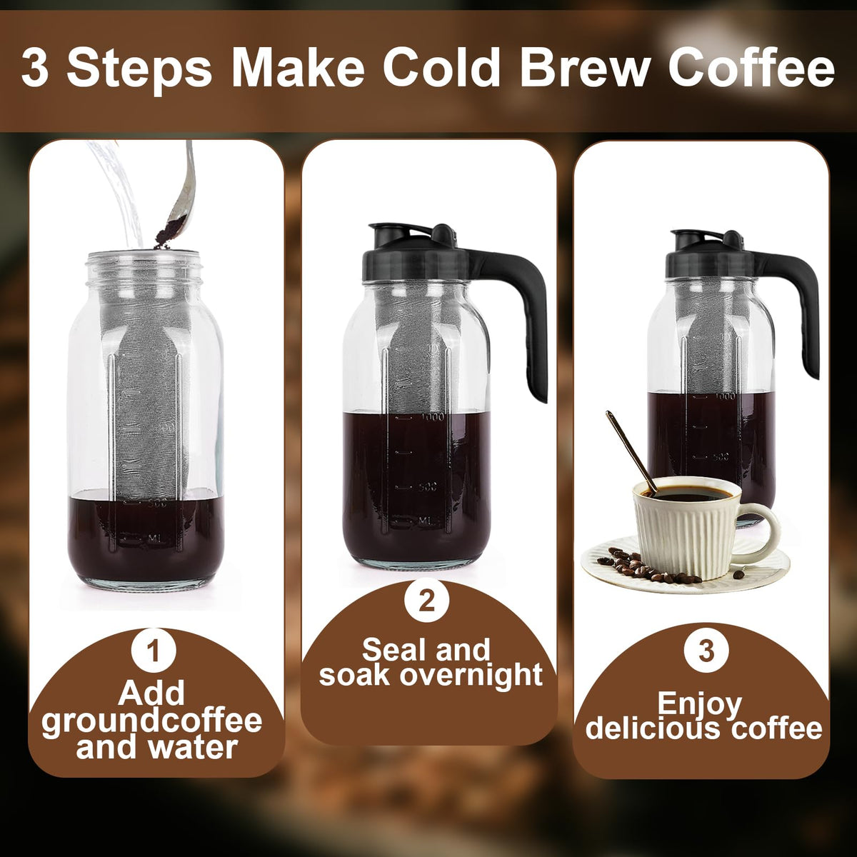 [Upgraded Widened Handle] Cold Brew Coffee Maker, Mason Jar Pitcher
