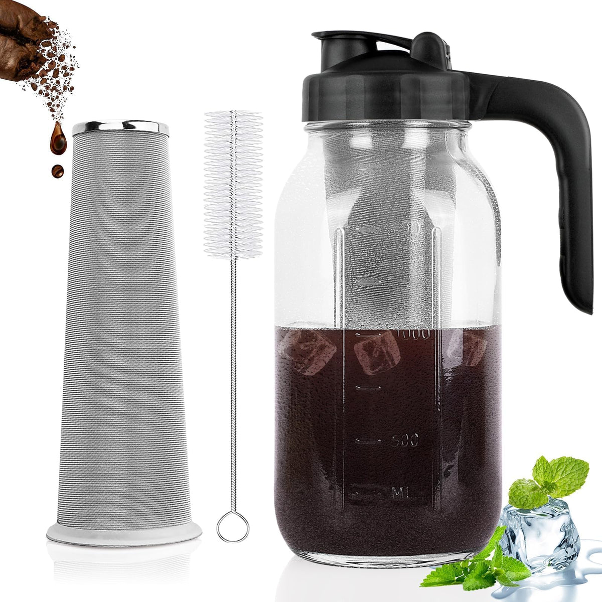 [Upgraded Widened Handle] Cold Brew Coffee Maker, Mason Jar Pitcher