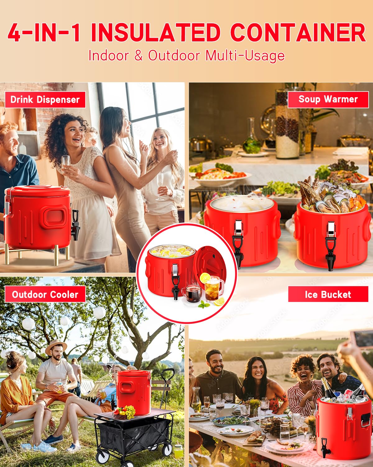 Insulated Beverage Dispenser 10 Gallon, Hot Drink Dispenser with 304 Stainless Steel Interior & Spout, Hot Water Dispenser for Parties, Portable Outdoors Water Cooler Jug for Camping Sports