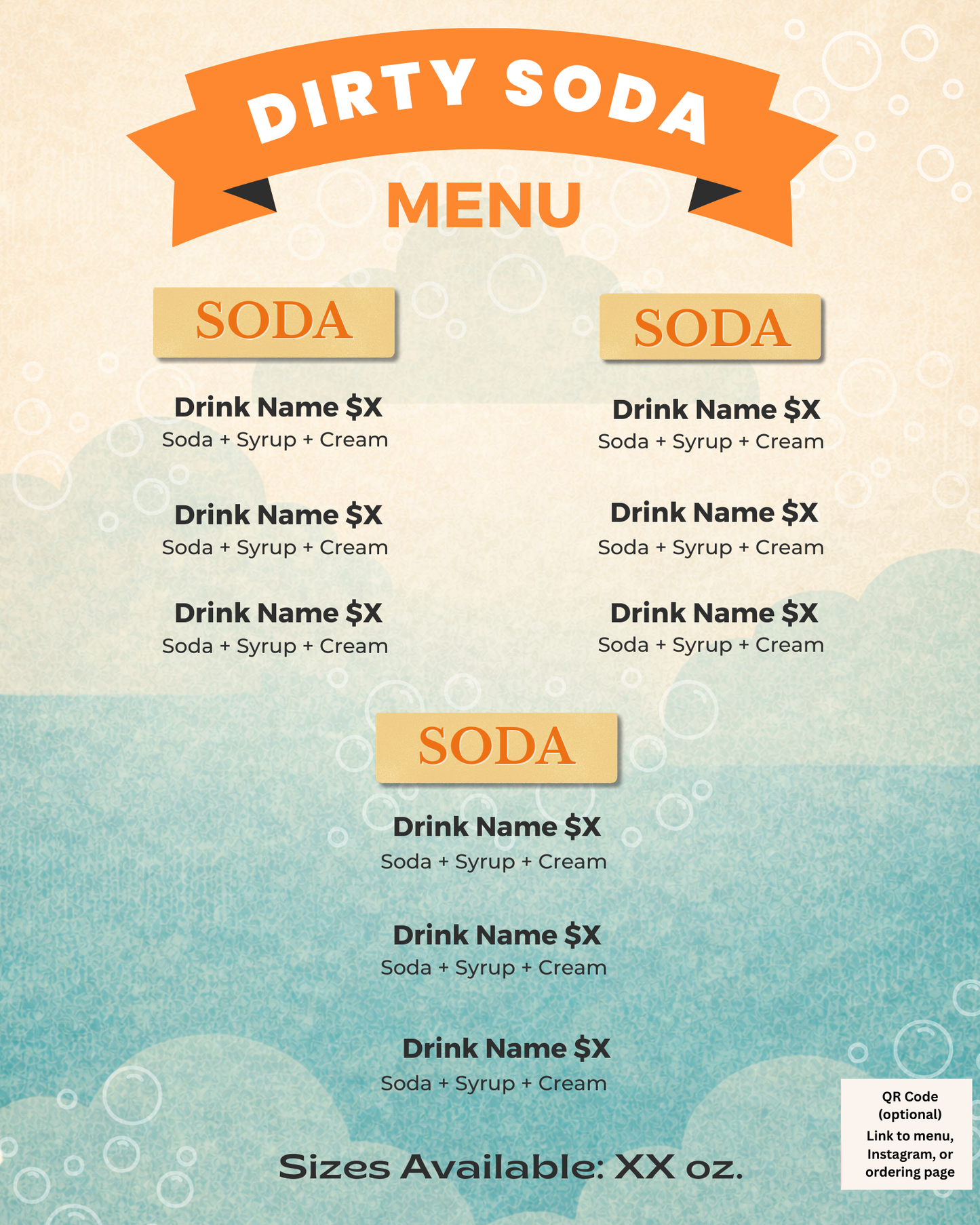 Cloud Nine Soda Menu