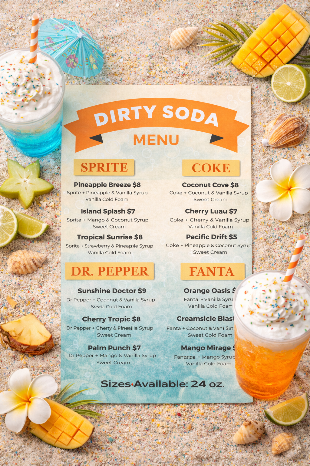Cloud Nine Soda Menu