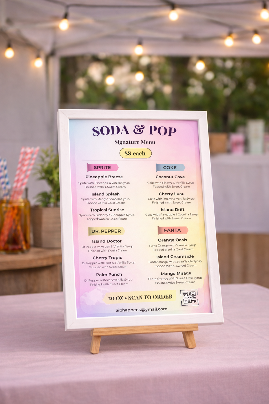 Sorbet Sky Soda Menu