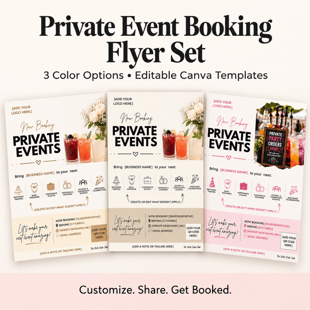 Private Event Booking Flyer Set | 3 Editable Canva Templates