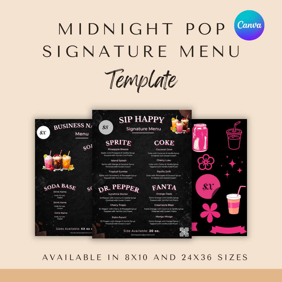 Midnight Pop Signature Dirty Soda Menu