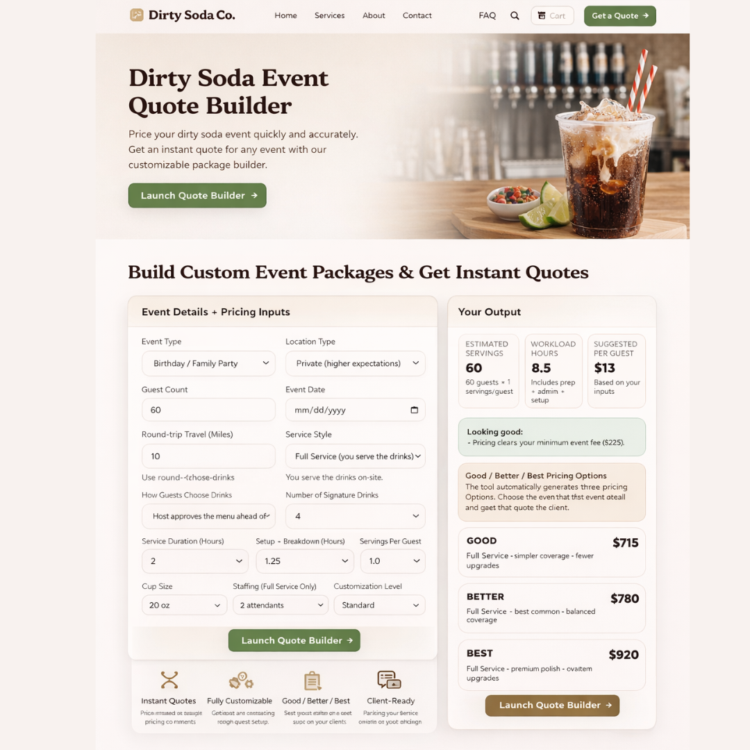 Dirty Soda Event Quote Builder
