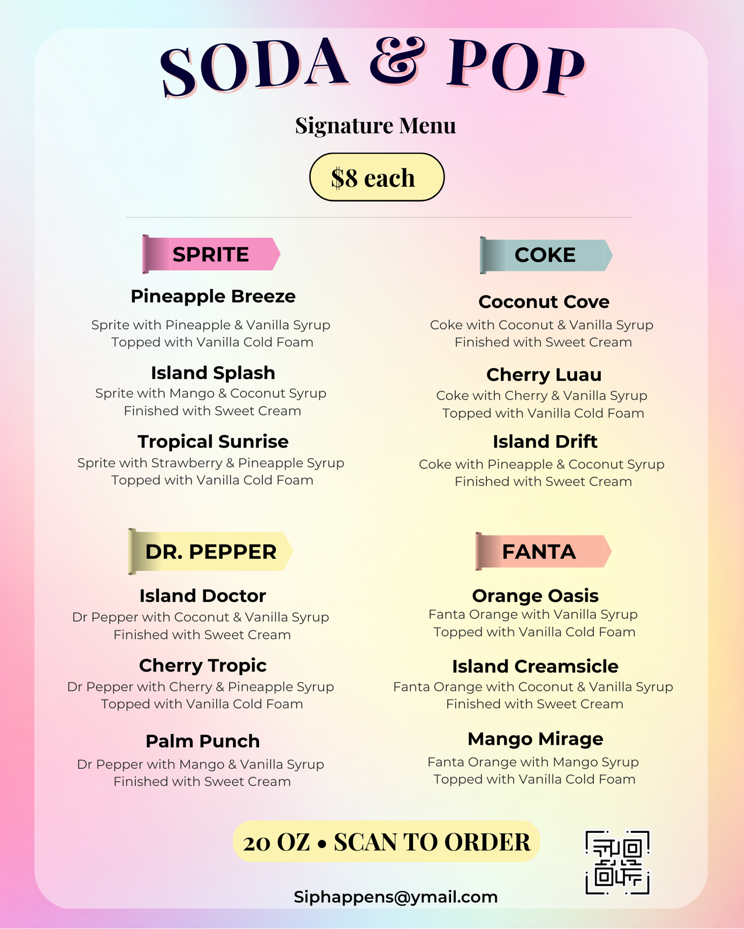 Sorbet Sky Soda Menu