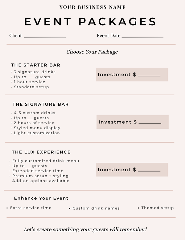 Signature Event Package Template – Dirty Soda Design Club