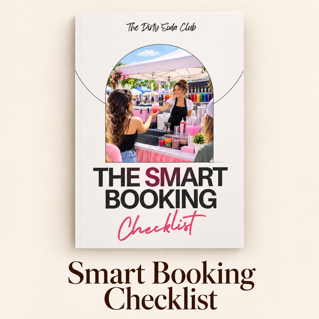 Smart Booking Checklist for Dirty Soda Events PDF cover and product title