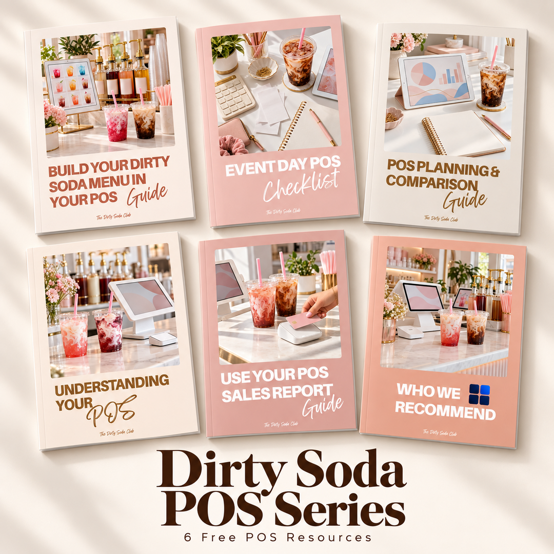Free Dirty Soda POS Guide and Resource Series with six downloadable guides and checklists